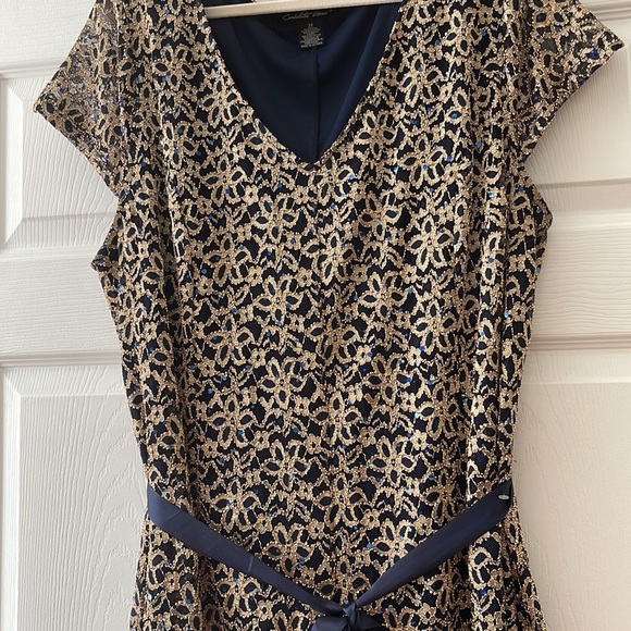 Gold/Navy Blue Dress 3X - Picture 2 of 3